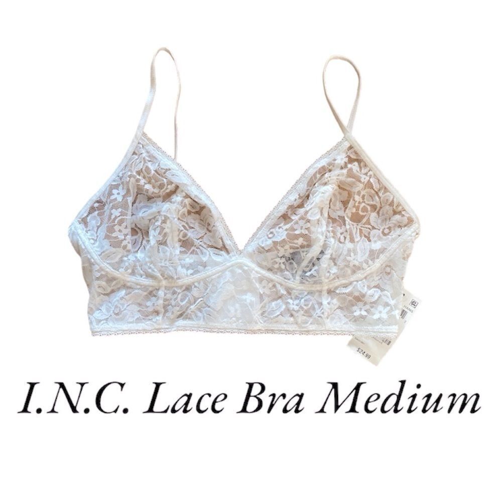 INC International Concepts White Lace Bra Unlined Medium NWT